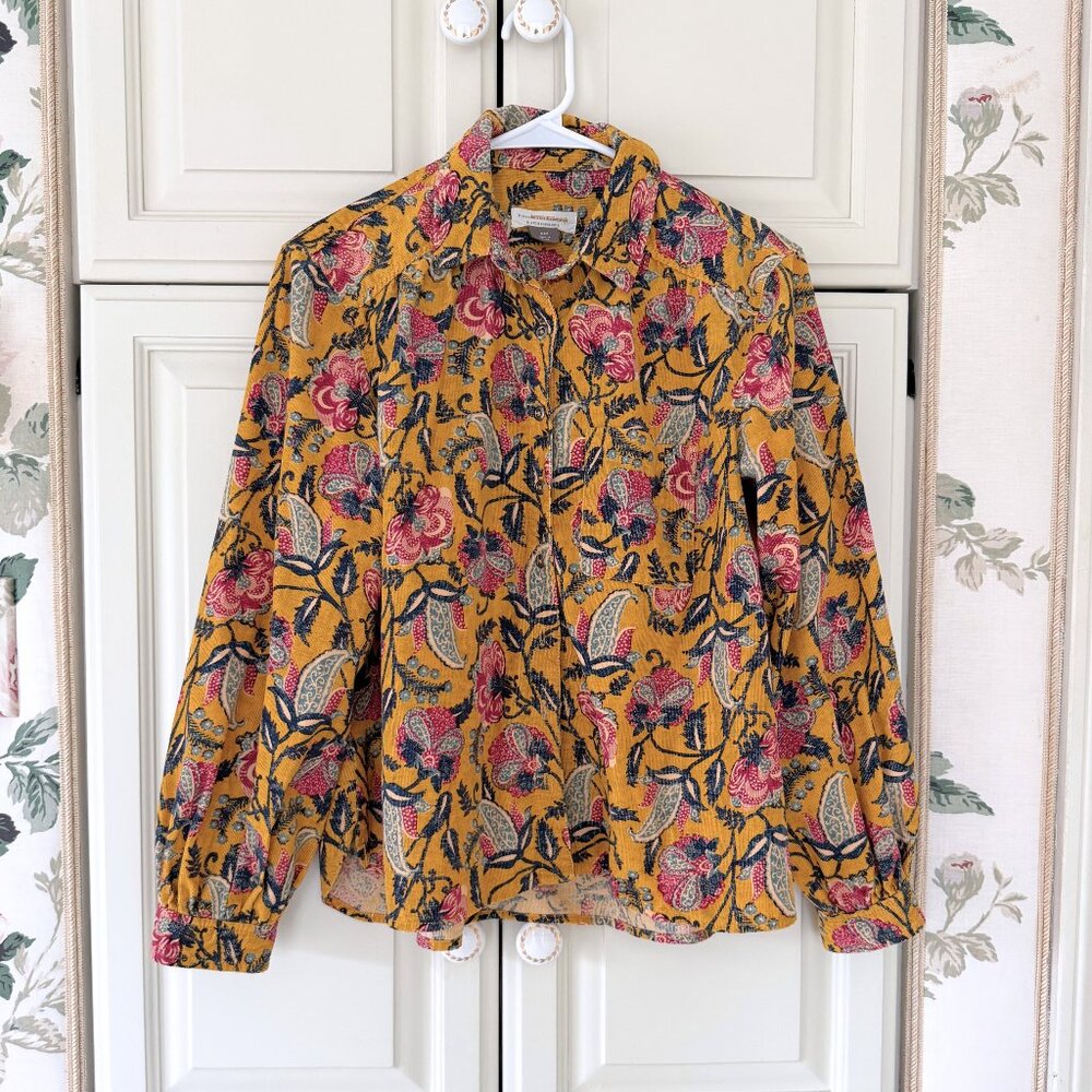 Pilcro Anthropologie Mustard Floral Corduroy Button Down Top XS